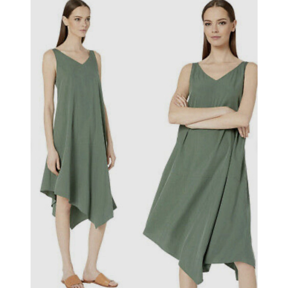 EILEEN FISHER Asymmetrical Shift Maxi Dress Plus XL Green Lagenlook Beach $238 - Picture 1 of 6